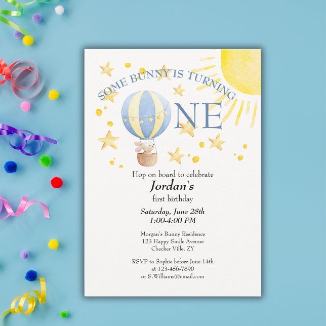 Invitation Bunny Turning One Autour Du Soleil Garçons 1Er Ann (Créateur téléchargé)