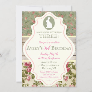 Invitation Bunny Victorian Floral Shabby Chic Party Invitatio