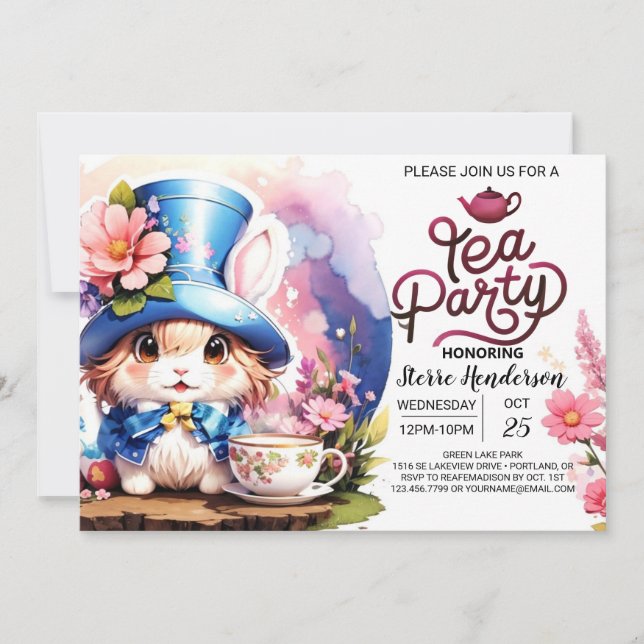 Invitation Bunny's Wonderland Tea Party Baby shower (Devant)
