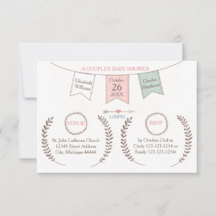 Invitation Bunting Élégant - Fête Prénatale de Couple 3X5