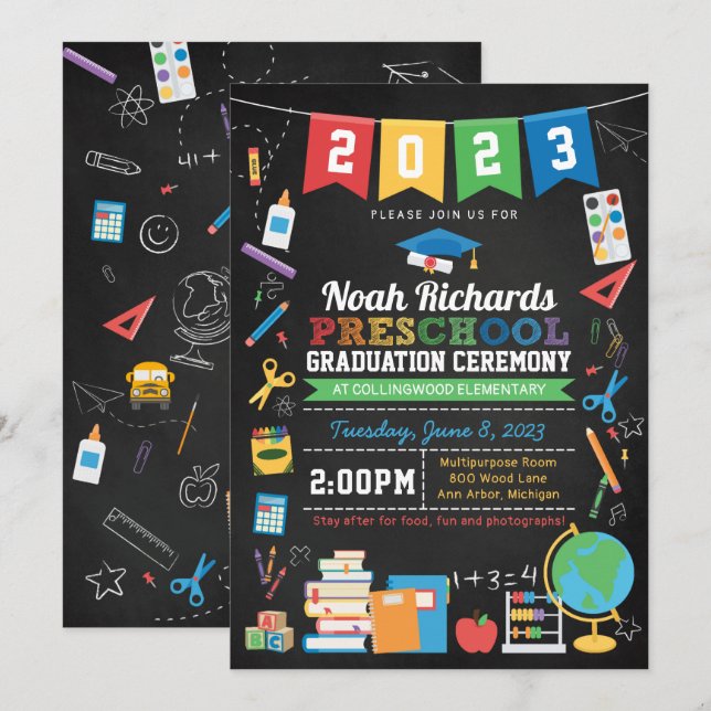 Invitation Bunting et tableau de bord pour les études préscol (Devant / Derrière)