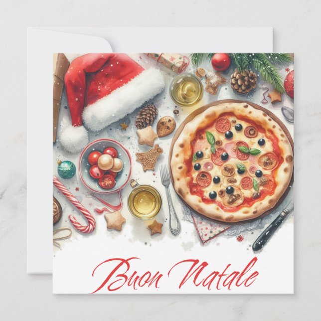 Invitation Buon Natale Aquarelle fête de Noël italienne (Devant)