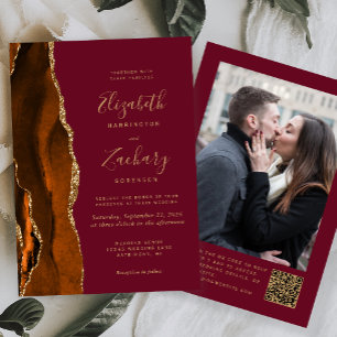 Invitation Burange Orange Agate Bourgogne Photo QR Code Maria