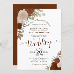 Invitation Burber rouille orange Aquarelle Rose Mariage