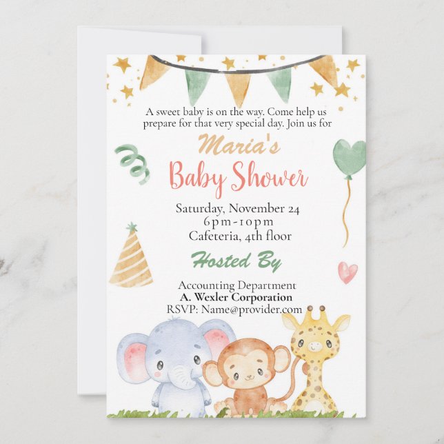 Invitation Bureau Baby shower Jungle Safari Genre Neutre (Devant)