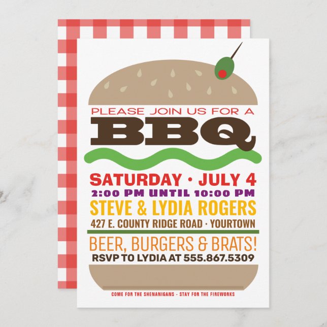 Invitation Burger Barbeque | BBQ d'été (Devant / Derrière)