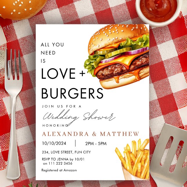 Invitation Burger Pique-nique Wedding shower BBQ (Burger Picnic BBQ Wedding Shower Invitation)