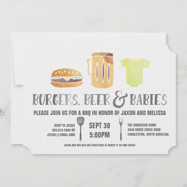 Invitation Burgers, bière et bébés - Baby shower de couple (Devant)