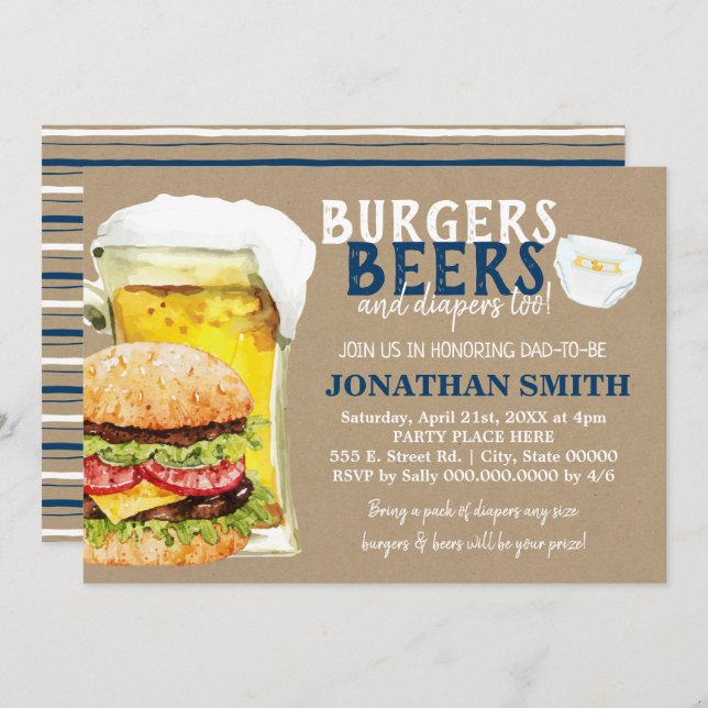 Invitation Burgers, Bières et couches aussi papa à être sous  (Devant / Derrière)