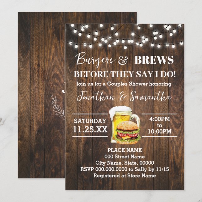 Invitation Burgers & Brews Avant de faire Western Couples Dou (Devant / Derrière)