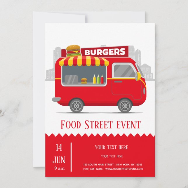 Invitation Burgers de rue pour camions de nourriture (Devant)