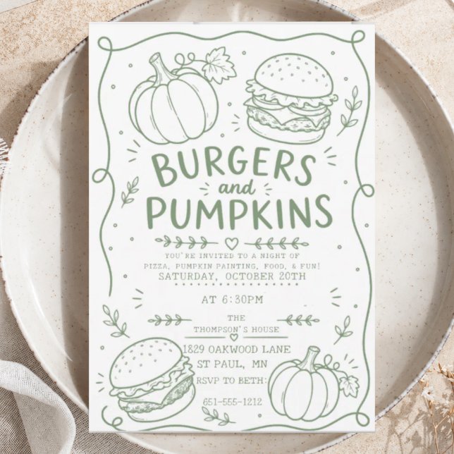 Invitation Burgers de verdure Citrouilles Fête Dessin à la ma (Créateur téléchargé)