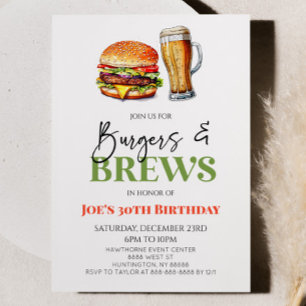 Invitation Burgers et brasses Bière Verre fête d'anniversaire