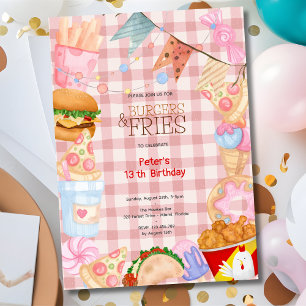 Invitation Burgers et frites fast food fête d'anniversaire