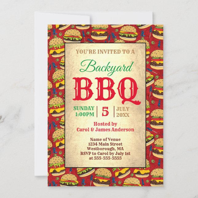 Invitation Burgers Jardin BBQ Red (Devant)