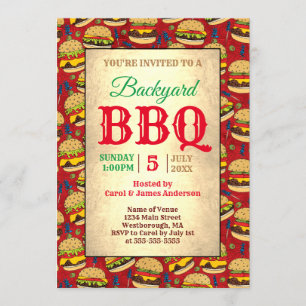 Invitation Burgers Jardin BBQ Red