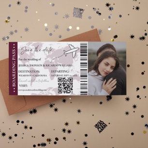 Invitation Burgund Boarding pass mariage enregistrer la date