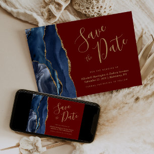 Invitation Burgundy Agate Bleu Marine Or Save the Date