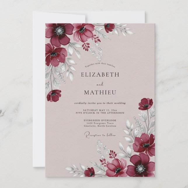 Invitation Burgundy Alluring Romantic Wedding (Devant)