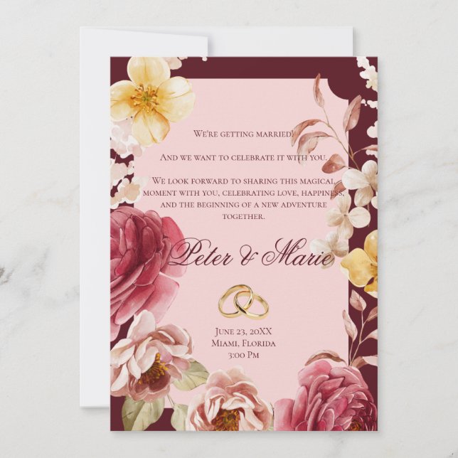 Invitation Burgundy and Blush Geometric Floral Wedding (Devant)