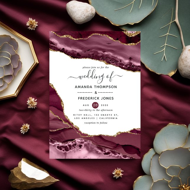 Invitation Burgundy and Gold Agate Wedding (Créateur téléchargé)