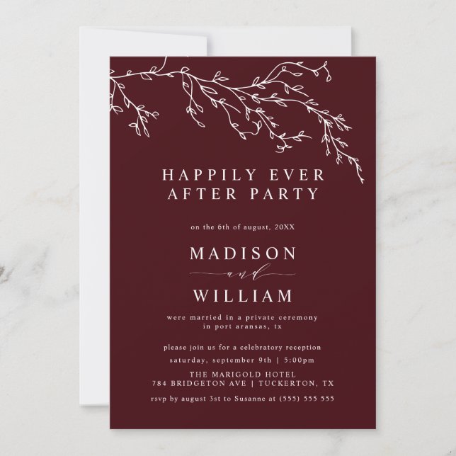 Invitation Burgundy and Ivory Botanical Elegant Elopement (Devant)