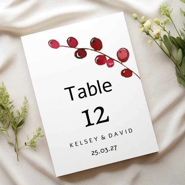 Invitation Burgundy aquarelle baies florales Numéro du tablea (Burgundy watercolor berries floral Table Numbers)