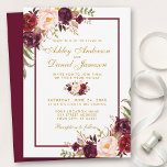 Invitation Burgundy Aquarelle Floral Gold Wedding Inviter BGB<br><div class="desc">Elégant Faire-part de mariage d'aquarelle bordeaux et or - Cadre Bourgogne - Script or - Burgundy Back</div>
