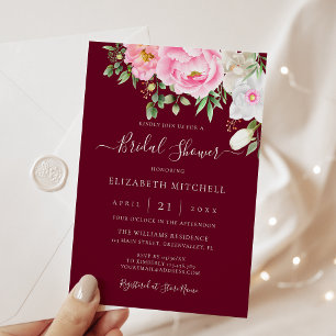 Invitation Burgundy Aquarelle Floral Peony Fête des mariées