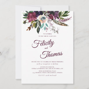Invitation Burgundy Aquarelle Floral Spray Mariage blanc