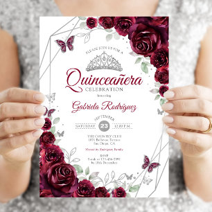 Invitation Burgundy Aquarelle Florale Quinceanera
