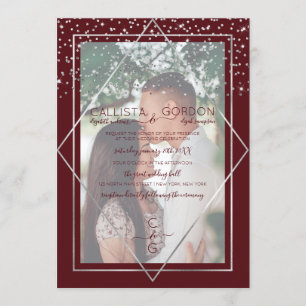 Invitation Burgundy Argent Confetti Geo Mariage photo frontiè