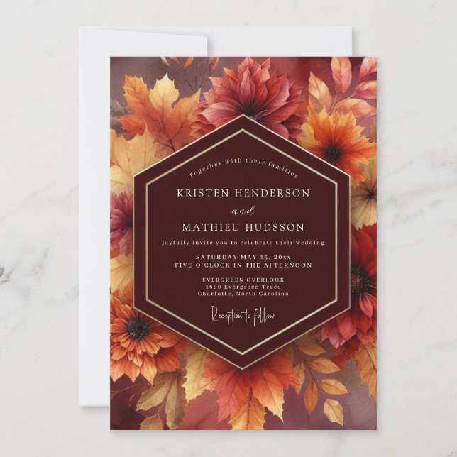 Invitation Burgundy Autumnal Bloom Wedding (Devant)
