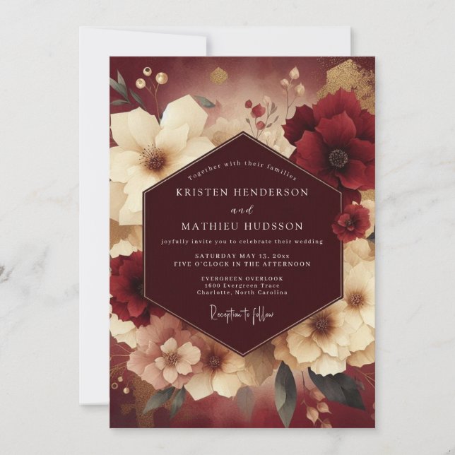 Invitation Burgundy Baroque Flora Wedding (Devant)