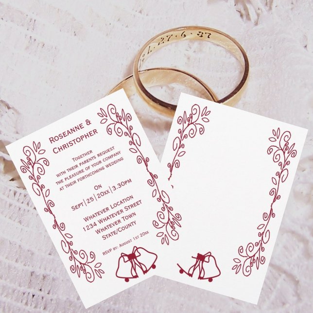 Invitation Burgundy Bells Scrollwork Design Mariage (Burgundy wedding invitation bells and scrollwork design)