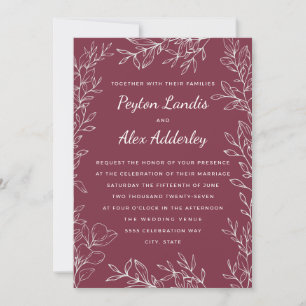 Invitation Burgundy Berry Botanical Line Mariage d'art