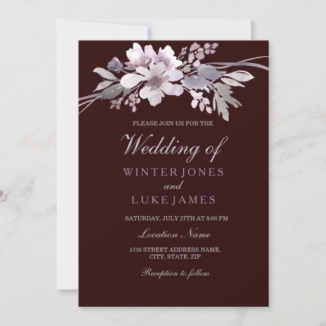 Invitation Burgundy Blanc Floral Violet Mariage (Devant)