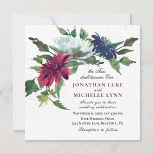 Invitation Burgundy Bleu Floral tout en un Mariage chrétien