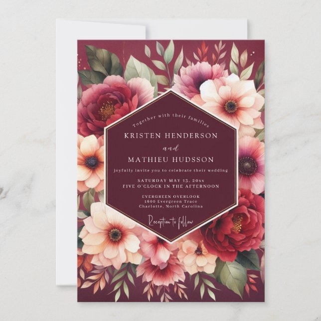 Invitation Burgundy Bloom Alchemy Wedding (Devant)