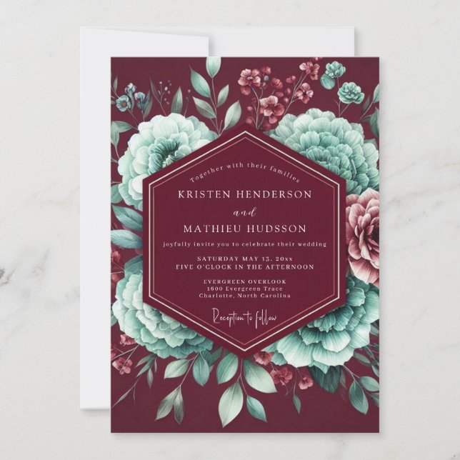 Invitation Burgundy Bloom Enchantment Wedding (Devant)