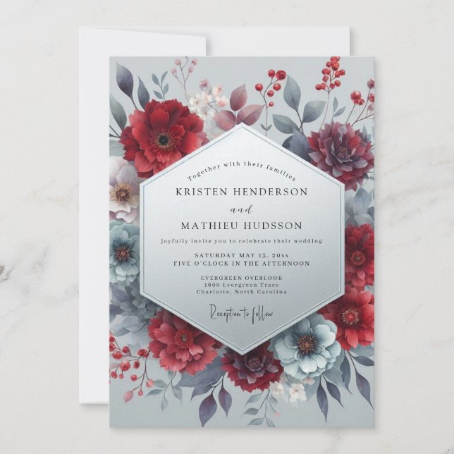 Invitation Burgundy Bloom Moody Wedding (Devant)