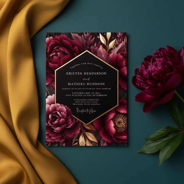 Invitation Burgundy Bloom Opulence Wedding (Créateur téléchargé)