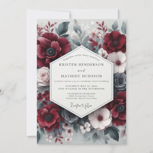 Invitation Burgundy Bloom Opulent Wedding (Devant)