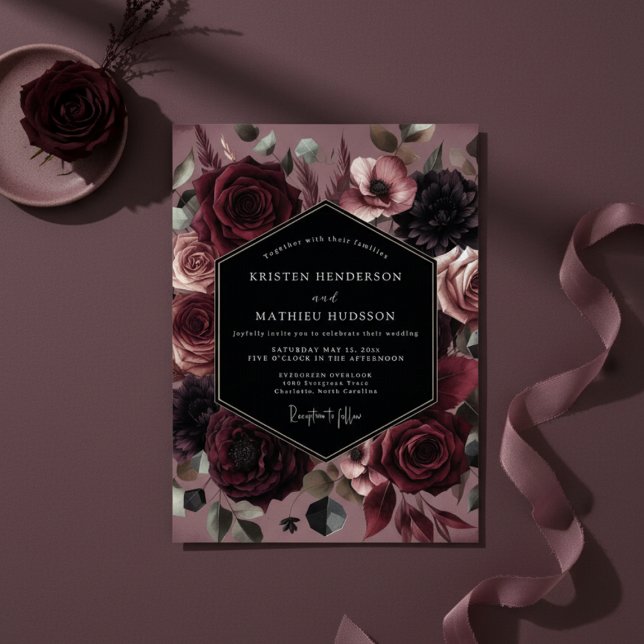 Invitation Burgundy Bloom Opulent Wedding (Créateur téléchargé)