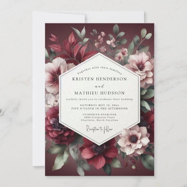 Invitation Burgundy Bloom Wedding (Devant)