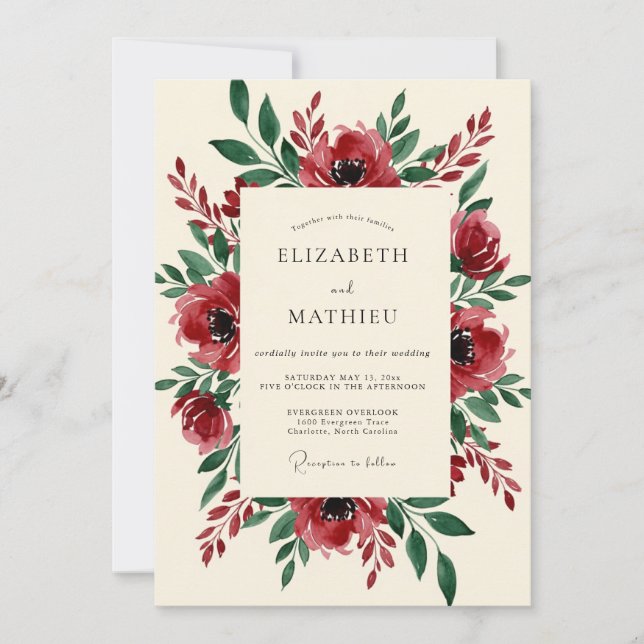 Invitation Burgundy Blooming Botanical Wedding (Devant)