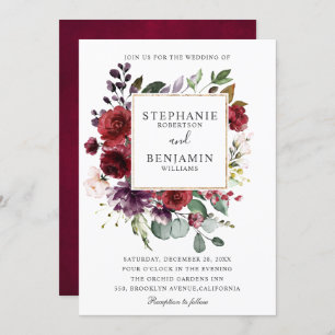 Invitation Burgundy Blush Aquarelle Mariage Floral