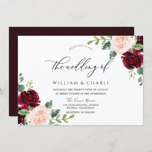 Invitation Burgundy Blush Aquarelle Mariage Floral