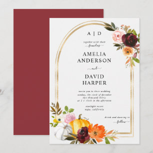 Invitation Burgundy Blush Automne Floral Citrouille Mariage