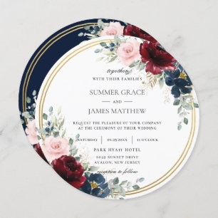 Invitation Burgundy Blush Blue Floral Mariage